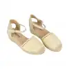 Cuña Esparto  Amarpies de Mujer Verano Croche Beis y Negro 3 Cuerdas ACX26482