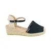Cuña Esparto  Amarpies de Mujer Verano Croche Beis y Negro 3 Cuerdas ACX26482