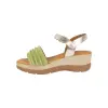Sandalia Mujer Beige Verde Piel Plisada con Cuña Plantilla Gel Kaola 1453