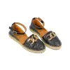 Alpargatas Planas en Piel Negro Pulsera Estribo Punta Talón Top3 SR24510