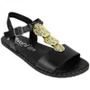 Sandalia Barefoot Piel Negra Mujer con Adornos Metálicos Dorados Vivant Bali