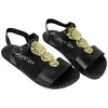 Sandalia Barefoot Piel Negra Mujer con Adornos Metálicos Dorados Vivant Bali