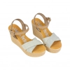 Sandalia Piel Marron y Beis Cuña Cruzada Plantilla Gel La Vida Es Bella 4738