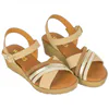 Sandalias de Cuña en Piel con Tiras Cruzadas y Plantilla Gel - Wikers T-90137