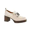 Mocasin Mujer en Charol Negro Beige con Tacon Cuadrado y Plataforma Wikers E-138