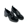 Mocasin Mujer en Charol Negro Beige con Tacon Cuadrado y Plataforma Wikers E-138