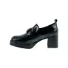 Mocasin Mujer en Charol Negro Beige con Tacon Cuadrado y Plataforma Wikers E-138