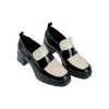 Zapato Mocasín de Tacón Cuadrado y plataforma Negro y Beige con Copete Wikers E-140