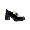 Zapato Mocasín de Tacón Cuadrado y plataforma Negro y Beige con Copete Wikers E-140
