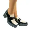 Zapato Mocasín de Tacón Cuadrado y plataforma Negro y Beige con Copete Wikers E-140