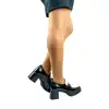 Zapato Mocasín de Tacón Cuadrado y plataforma Negro y Beige con Copete Wikers E-140