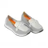Zapato Doctor Cutillas  tipo Mocasín Mujer Verano Blanco y Camel Estribo Plantilla Extraible 82555