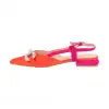 Zapato de Salon Destalonado Mujer Beis y Fucsia Antelina Combinada Estribo Azarey 574H509