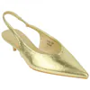 Zapato Destalonado Dorado de Punta Fina con Tacón Bajo - Marquiiz 9795