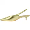 Zapato Destalonado Dorado de Punta Fina con Tacón Bajo - Marquiiz 9795