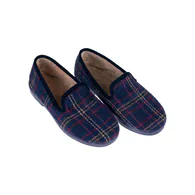 Zapatillas de Esta en Casa Mujer Invierno Cerradas Azul y Granate Estampado a Cuadros 1021