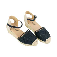 Cuña Esparto  Amarpies de Mujer Verano Croche Beis y Negro 3 Cuerdas ACX26482