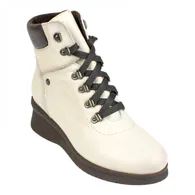 Botines de Piel Beige con Cuña, Cordones y Cremallera Lateral - Kaola 7613
