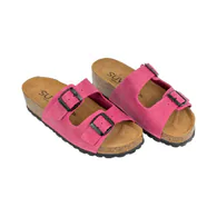 Sandalias Bio de Piel para Mujer con Doble Hebilla y Cuña de Corcho - Suver 130015