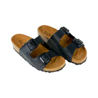 Sandalias Bio de Piel para Mujer con Doble Hebilla y Cuña de Corcho - Suver 130015