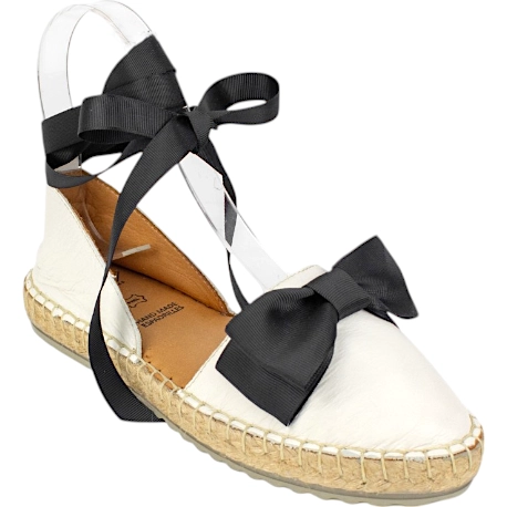Alpargatas Planas de Piel Blanca con Plataforma de 2.5cm y Lazo  - Top3