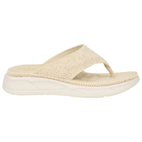 Sandalias de Dedo con Cuña de 3cm para Mujer de Tela Beige con Brillos - Amarpies ABZ28661