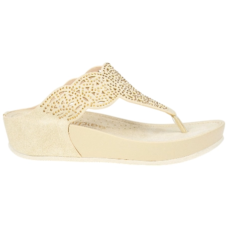 Sandalia Esclava Mujer con Cuña y Cristales Strass en Beige - Amarpies ABZ28663