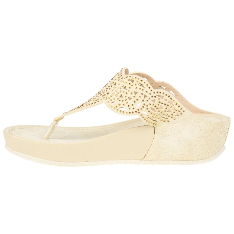 Sandalia Esclava Mujer con Cuña y Cristales Strass en Beige - Amarpies ABZ28663