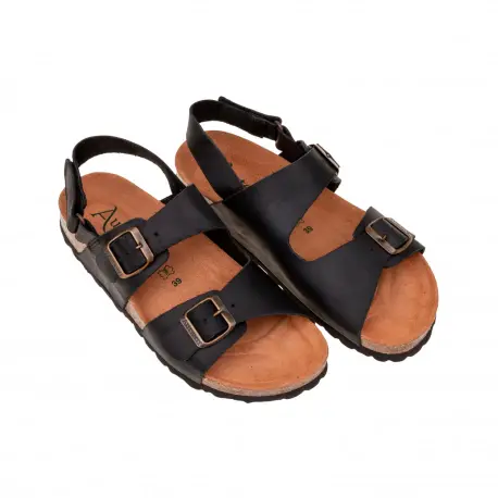 Sandalia Corcho de Mujer Beis Marron Chocolate Negro Taupe Doble Hebilla con Tira Autenti 10888