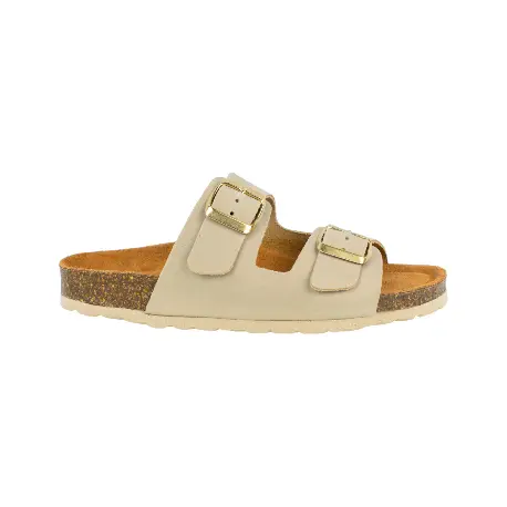 Sandalias Bio Planas de Piel Autenti para Mujer con Doble Hebilla - 11096