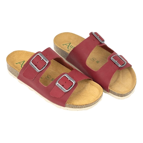 Sandalias Bio Planas de Piel Autenti para Mujer con Doble Hebilla - 11096