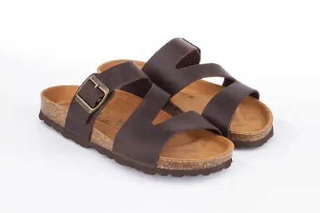 Sandalias con Hebillas de Mujer Piel Marrón Piso Bio Autenti 8287