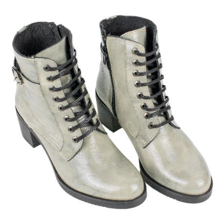 Botin Gris Mujer Piel en Charol Cordones y Cremallera Plantílla Extraíble Baerchi 40166