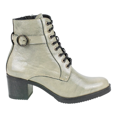 Botin Gris Mujer Piel en Charol Cordones y Cremallera Plantílla Extraíble Baerchi 40166