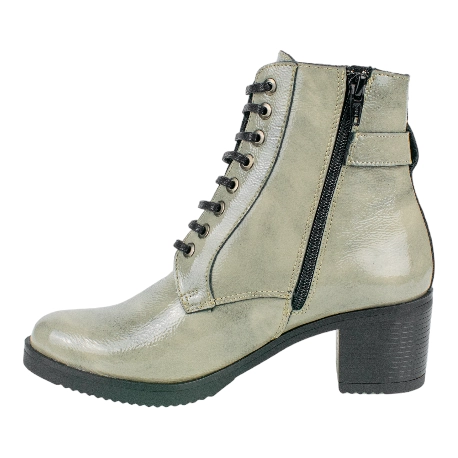 Botin Gris Mujer Piel en Charol Cordones y Cremallera Plantílla Extraíble Baerchi 40166