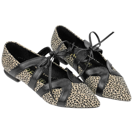 Bailarina Punta Fina Negro Cordón Animal Print Azarey 578K117