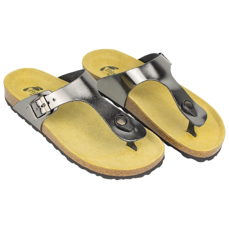 Sandalias Bio Planas Estilo Esclava de Piel Metalizada - Biocomfort WILL 005