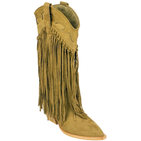 Bota Campera Flecos Marrón Punta Fina Tacón Medio Corina M6002