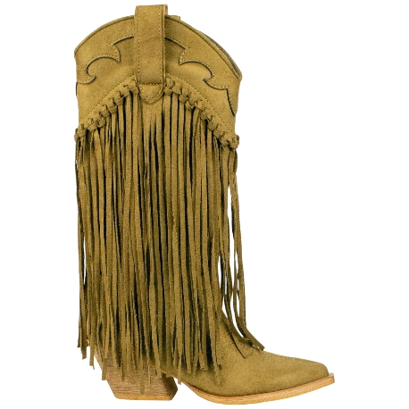 Bota Campera Flecos Marrón Punta Fina Tacón Medio Corina M6002