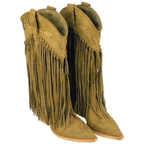 Bota Campera Flecos Marrón Punta Fina Tacón Medio Corina M6002