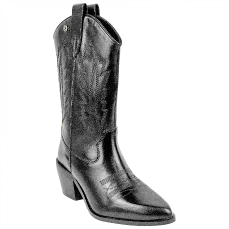 Bota Campera Piel Negro Mujer Tacón Medio Top3 23961