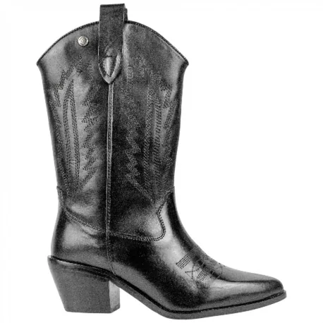 Bota Campera Piel Negro Mujer Tacón Medio Top3 23961