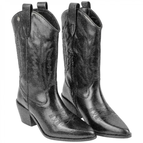 Bota Campera Piel Negro Mujer Tacón Medio Top3 23961