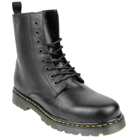 Bota Militar Hombre Piel Cordón y Cremallera Negro Plana Route 83 M102H