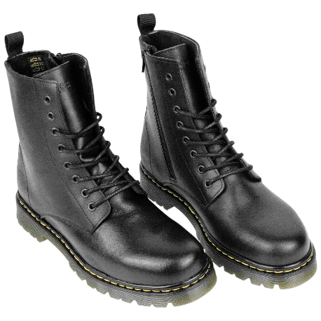 Bota Militar Hombre Piel Cordón y Cremallera Negro Plana Route 83 M102H