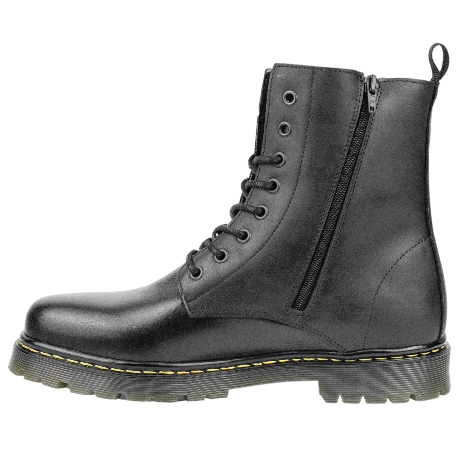 Bota Militar Hombre Piel Cordón y Cremallera Negro Plana Route 83 M102H