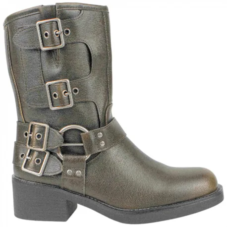 Botas Biker de Media Caña para Mujer con Hebillas y Tacón Medio - Ideal Shoes 9650A