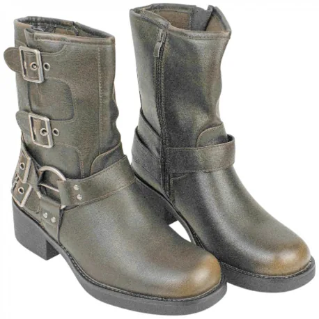 Botas Biker de Media Caña para Mujer con Hebillas y Tacón Medio - Ideal Shoes 9650A