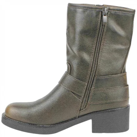 Botas Biker de Media Caña para Mujer con Hebillas y Tacón Medio - Ideal Shoes 9650A