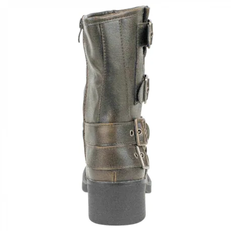 Botas Biker de Media Caña para Mujer con Hebillas y Tacón Medio - Ideal Shoes 9650A